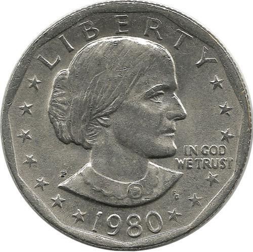 Сьюзен Энтони. Монета 1 доллар, 1980 год, Монетный двор P. США.