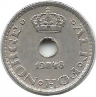 Монета 10 эре. 1948 год, Норвегия.  