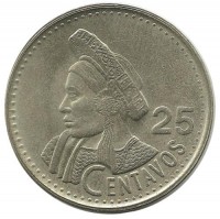 Индианка . Монета 25 сентаво. 1998 год, Гватемала.UNC.