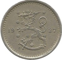 Монета 50 пенни.1937 год, Финляндия.