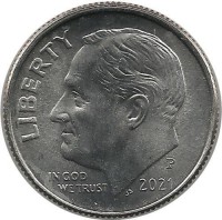 Франклин Делано Рузвельт. Монета 10 центов 2021 год. (P.), CША.