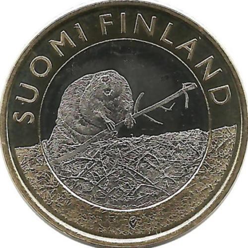 Бобёр. Монета 5 евро 2015 г. Финляндия.UNC.