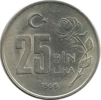 ​Монета 25 000 лир 1999 год, Турция.