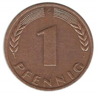 Монета 1 пфенниг. 1950 год (G), ФРГ. (Дубовые листья)