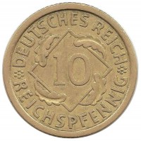 Монета 10 рейхспфеннигов. 1935 (А) год, Веймарская республика.