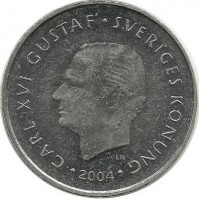 Монета 1 крона. 2004 год, Швеция.