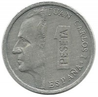 Монета 1 песета. 1997 год, Испания.