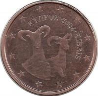 ​Кипр. Муфлоны. Монета 1 цент. 2008 год.