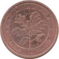 Монета 2 цента. 2014 год (F), Германия.  