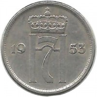 Монета 10 эре. 1953 год, Норвегия.   