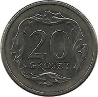Монета 20 грошей, 1999 год, Польша.