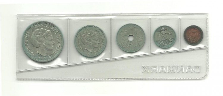 Набор 5 монет. 1980 г. Дания. UNC.