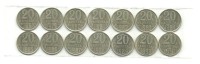 Набор монет 20 копеек 1961-1991 г.. СССР.   (14 монет)