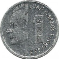 Монета 1 песета. 1989 год, Испания.
