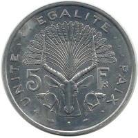 Антилопа. 5 франков, 1991 год, Джибу́ти.UNC.