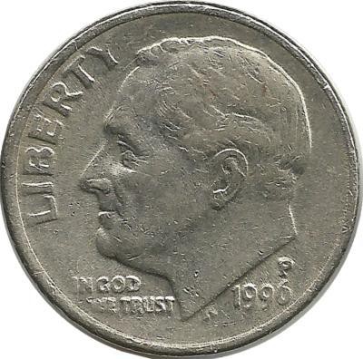 Франклин Д. Рузвельт. Монета 10 центов 1996г. (P.), CША. 