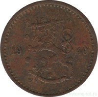 Монета 50 пенни.1940 год, Финляндия.(медь).