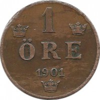 Монета 1 эре.1901 год, Швеция.