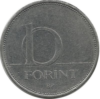 Монета 10 форинтов. 2004 год, Венгрия.  