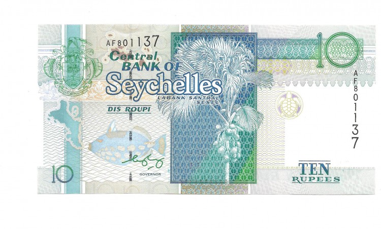 Сейшельские острова.  Банкнота 10  рупий. 1998 год.  UNC.   