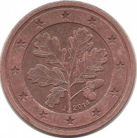 Монета 2 цента. 2014 год (J), Германия.  
