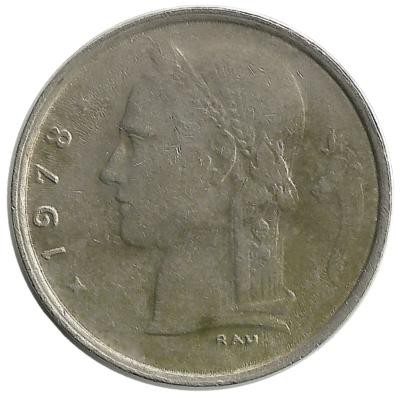Монета 1 франк.  1978 год, Бельгия.  (Belgique)