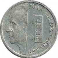 Монета 1 песета. 1992 год, Испания.