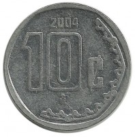 Монета 10 сентаво. 2004 год, Мексика.