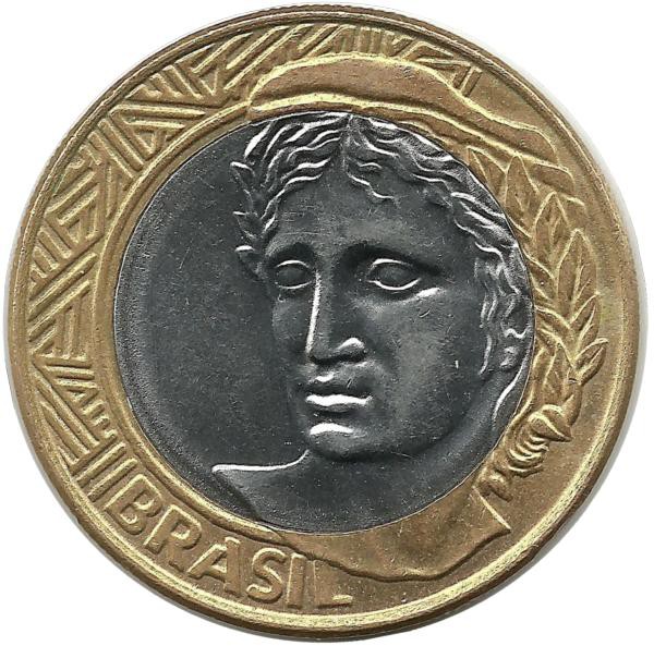 Монета 1 реал, 2008 год, Бразилия. UNC.