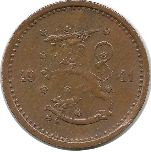 Монета 50 пенни.1941 год, Финляндия.(медь).