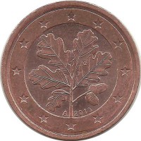 Монета 2 цента. 2015 год (А), Германия.  