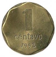 Монета 1 сентаво 1992г. Аргентина(UNC),(8-угольная форма, гладкий гурт)