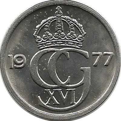 Монета 10 эре. 1977 год, Швеция. (U).