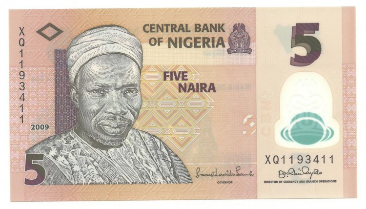 Нигерия. Банкнота  5  найра  2009 год.  UNC. 