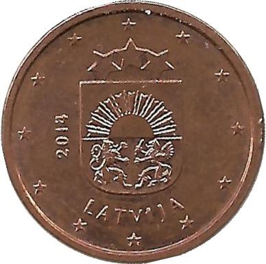 ​Монета 1 цент, 2014 год, Латвия. 