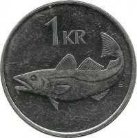 Монета 1 крона. 2006 год,  Треска. Исландия.  