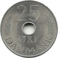 Монета 25 эре. 1980 год, Даниия. UNC.