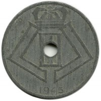 Монета 25 сантимов. 1945 год, Бельгия.  (Belgie-Belgique).
