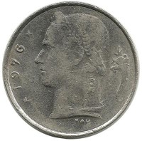 Монета 1 франк.  1976 год, Бельгия.  (Belgique)