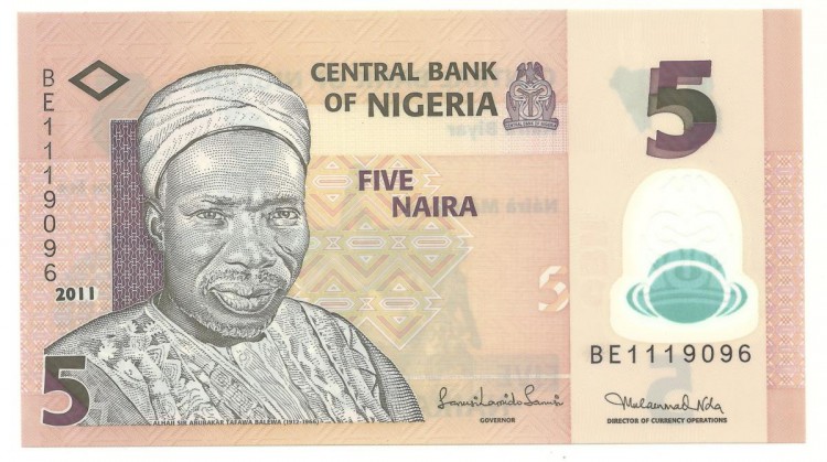Нигерия. Банкнота  5  найра  2011 год. UNC. Полимер.