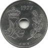 Монета 25 эре. 1977 год, Дания. UNC.  