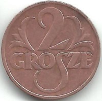 Монета 2 гроша, 1938 год, Польша.  