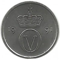 Монета 10 эре. 1991 год, Норвегия. UNC. 