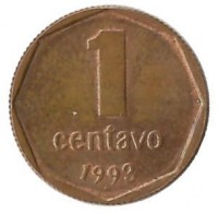 Монета 1 сентаво 1993г. Аргентина(UNC),(круглая форма, рубчатый гурт)