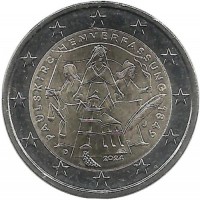 175 лет Конституции Паульскирхе. Монета 2 евро, 2024 год, (J). Германия. UNC.