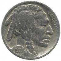 Бизон. Индеец. Монета 5 центов 1937г. (Филадельфия)  CША. 