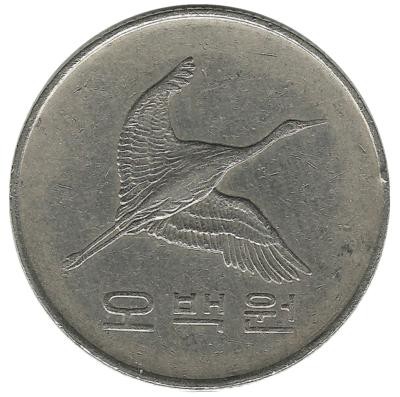 Монета 500 вон. 1991 год, Южная Корея.