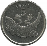 Геккон. Монета 5 центов. 1979 год, Кирибати.UNC.