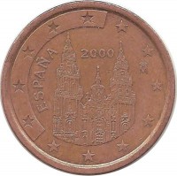 Монета 5 центов 2000 год, собор Святого Иакова. Испания.  