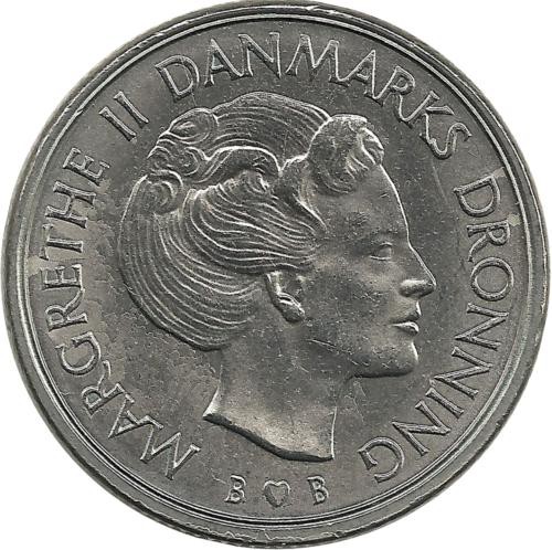 Монета 1 крона. 1980 год, Дания. UNC.